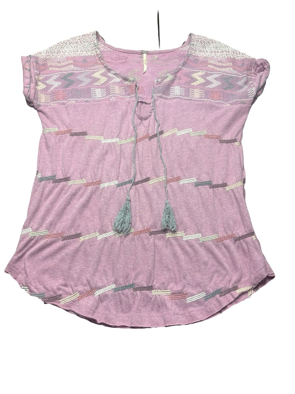 Free People Purple Boho Tassel Tie Front Short Sleeve Top Size S